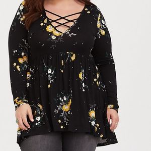 Super Soft Black Long Sleeve Strappy Babydoll Tee